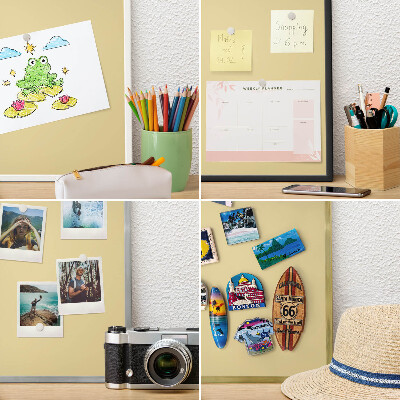 Metal wall board for magnets in a black frame Beige-yellow
