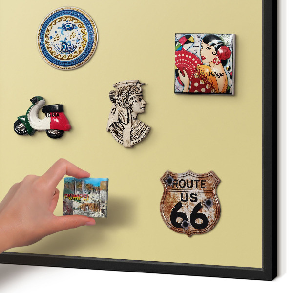 Metal wall board for magnets in a black frame Beige-yellow