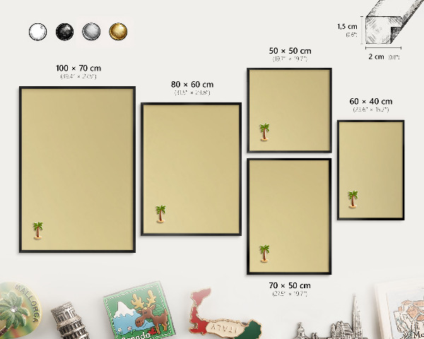 Metal wall board for magnets in a black frame Beige-yellow