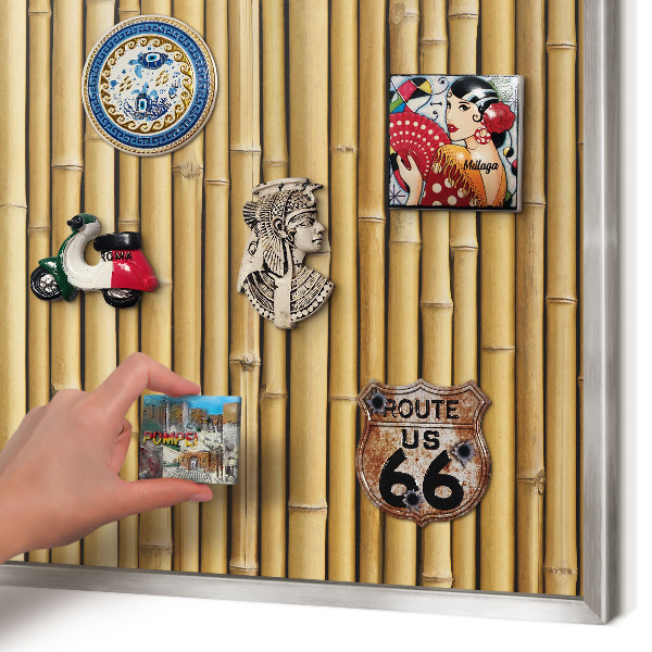 Printed magnet board in a silver frame Bamboo pattern