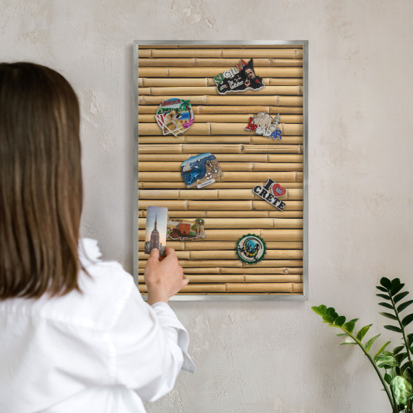Printed magnet board in a silver frame Bamboo pattern
