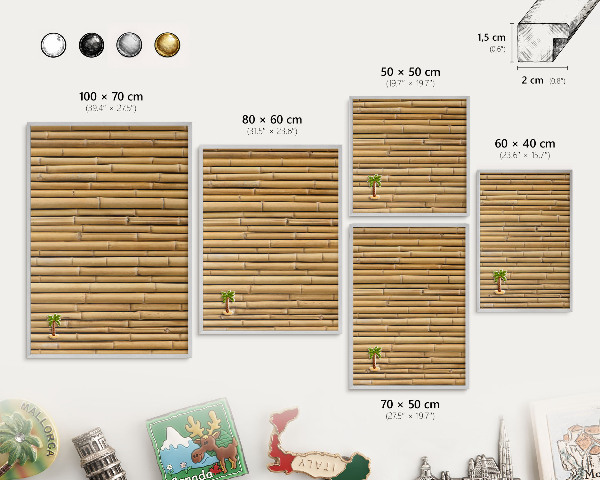 Printed magnet board in a silver frame Bamboo pattern