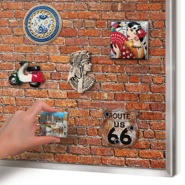 Souvenir magnet display board with a silver frame Brick motif