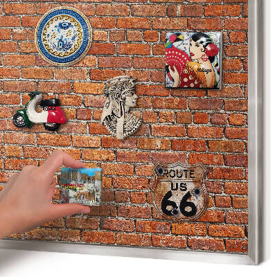 Souvenir magnet display board with a silver frame Brick motif