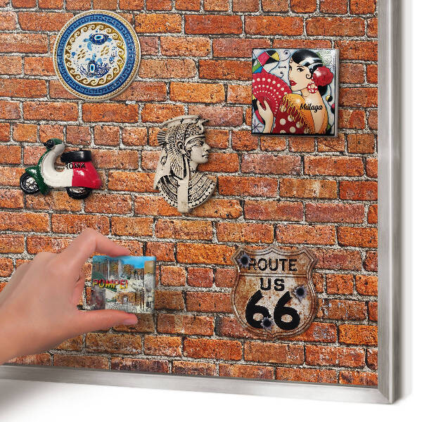 Souvenir magnet display board with a silver frame Brick motif