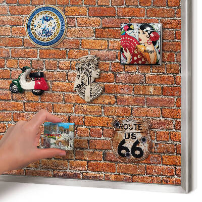 Souvenir magnet display board with a silver frame Brick motif