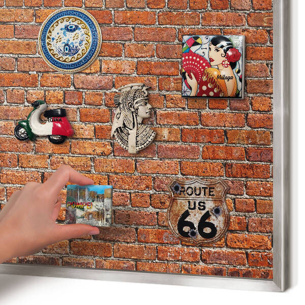Souvenir magnet display board with a silver frame Brick motif