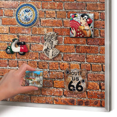 Souvenir magnet display board with a silver frame Brick motif