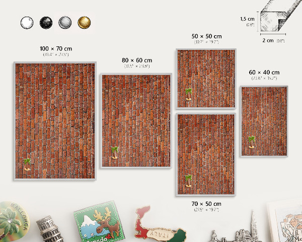 Souvenir magnet display board with a silver frame Brick motif