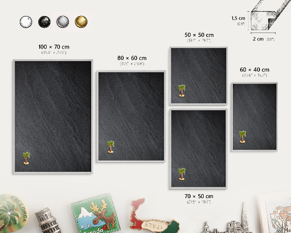 Printed magnet board in a silver frame Gray texture