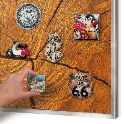 Souvenir magnet display board with a silver frame Wood grain