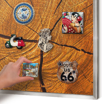 Souvenir magnet display board with a silver frame Wood grain