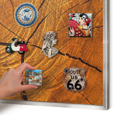 Souvenir magnet display board with a silver frame Wood grain