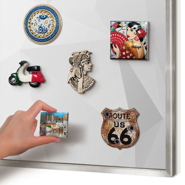 Printed magnet board in a silver frame White geometry