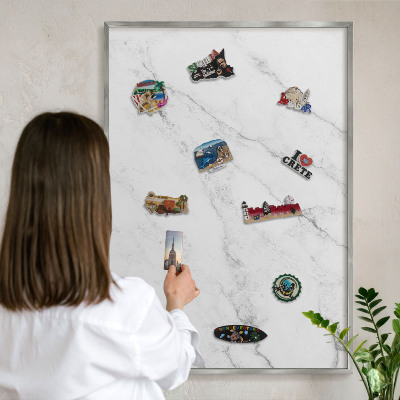 Printed magnet board in a silver frame Marble pattern