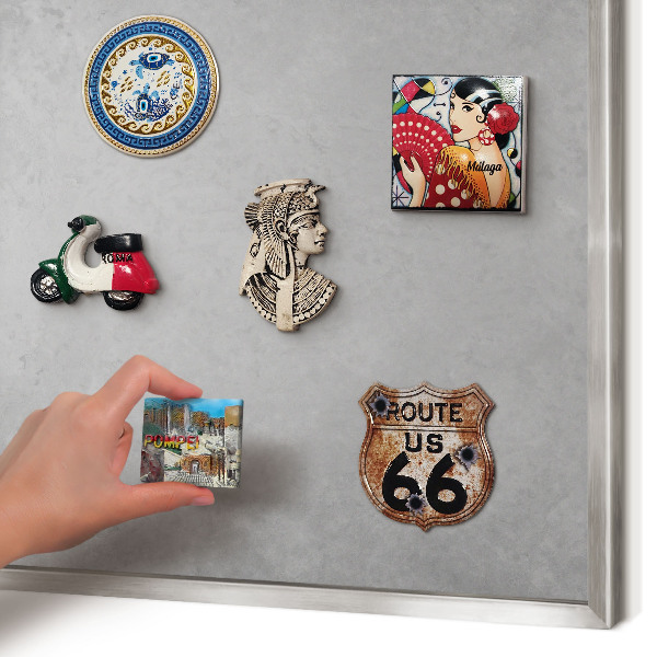 Souvenir magnet display board with a silver frame Silver fog