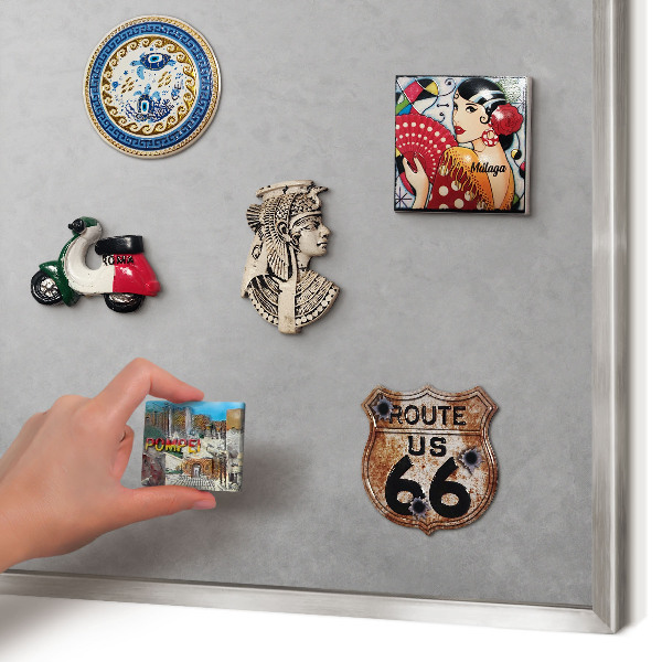 Souvenir magnet display board with a silver frame Silver fog