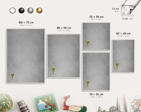 Souvenir magnet display board with a silver frame Silver fog