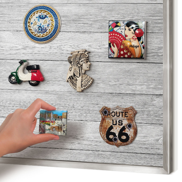Printed magnet board in a silver frame Wooden texture