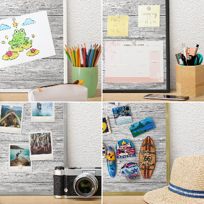 Printed magnet board in a silver frame Wooden texture