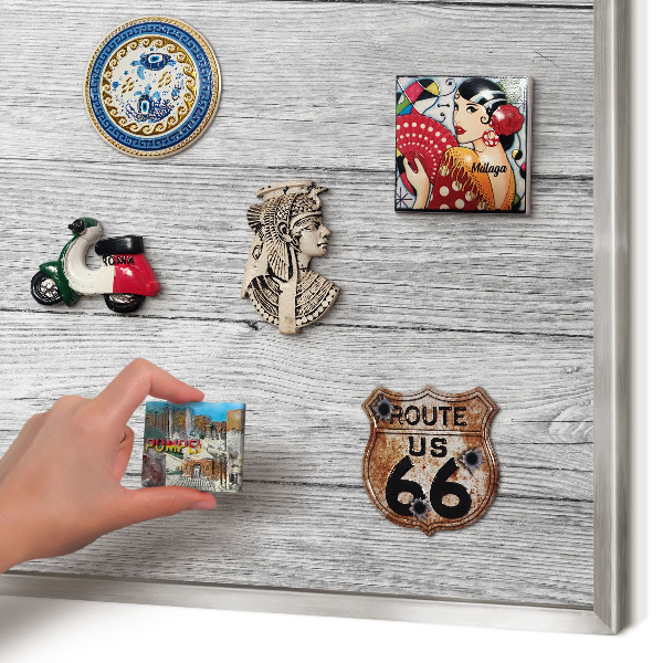 Printed magnet board in a silver frame Wooden texture