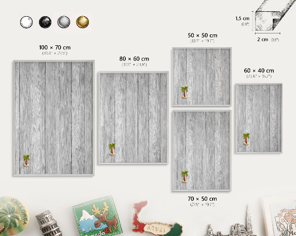 Printed magnet board in a silver frame Wooden texture