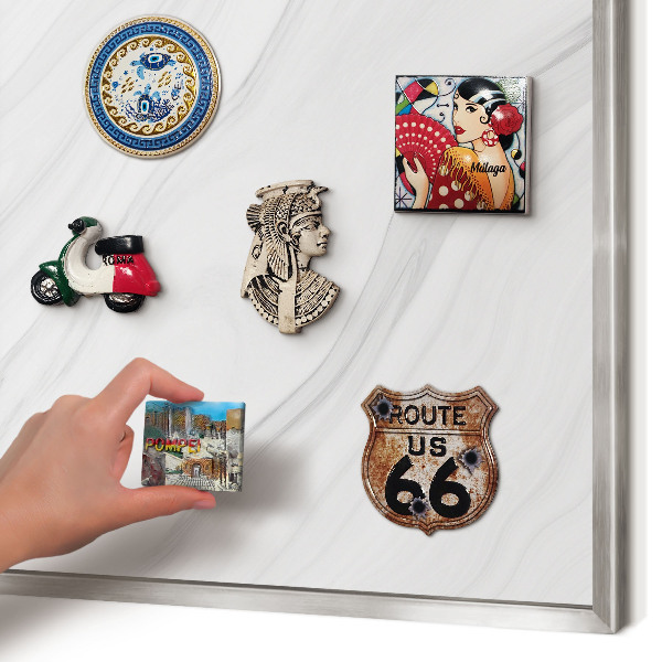 Souvenir magnet display board with a silver frame Subtle marble