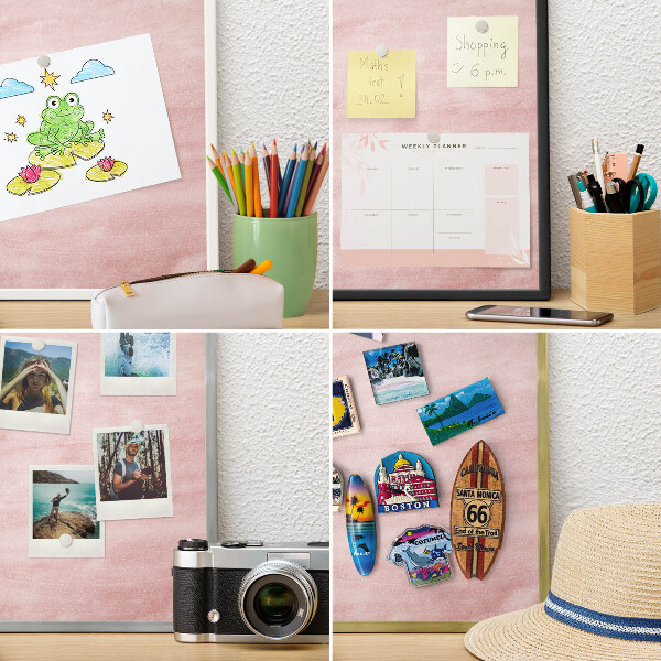 Printed magnet board in a silver frame Pink texture