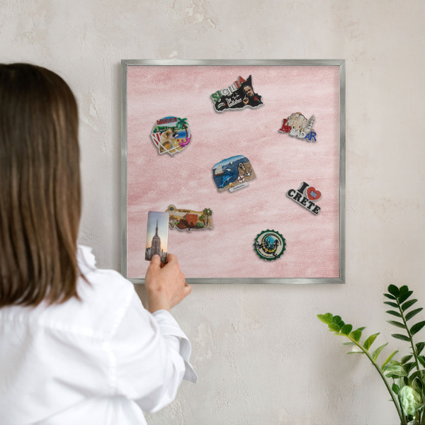 Printed magnet board in a silver frame Pink texture