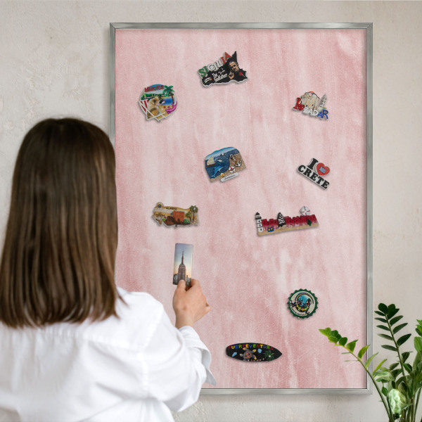 Printed magnet board in a silver frame Pink texture