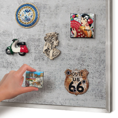 Souvenir magnet display board with a silver frame Gray surface