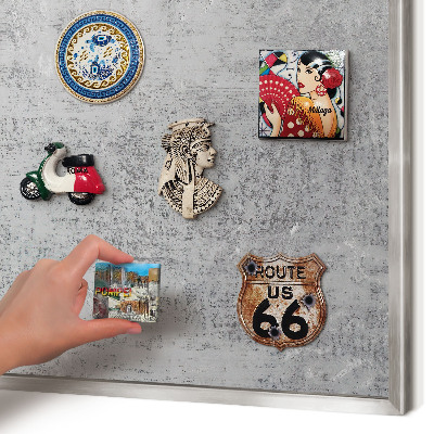Souvenir magnet display board with a silver frame Gray surface