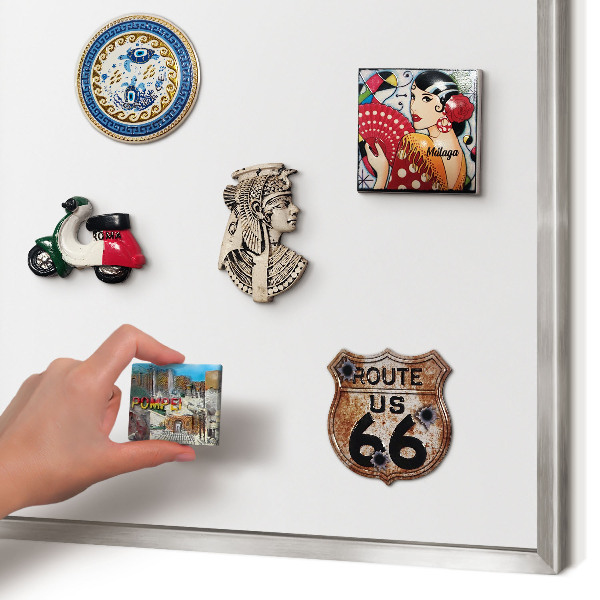 Souvenir magnet display board with a silver frame Pure white