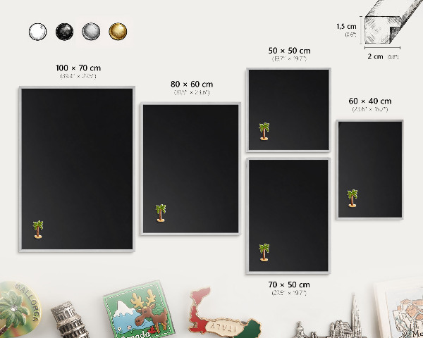 Printed magnet board in a silver frame Black