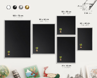 Printed magnet board in a silver frame Black
