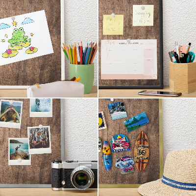 Printed magnet board in a silver frame Wooden texture