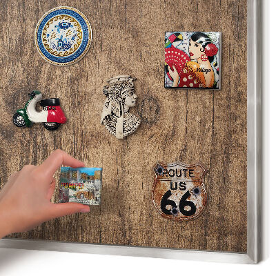 Printed magnet board in a silver frame Wooden texture