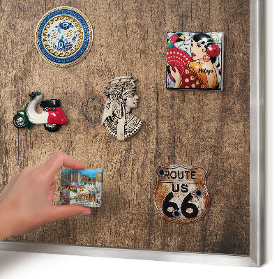 Printed magnet board in a silver frame Wooden texture