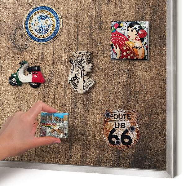 Printed magnet board in a silver frame Wooden texture