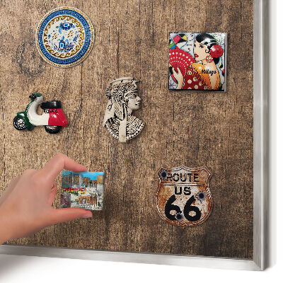 Printed magnet board in a silver frame Wooden texture