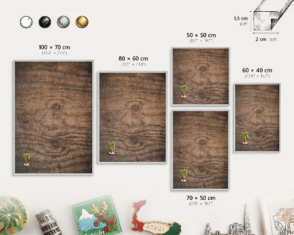 Printed magnet board in a silver frame Wooden texture