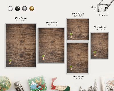 Printed magnet board in a silver frame Wooden texture