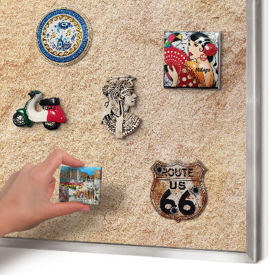 Souvenir magnet display board with a silver frame Stone texture