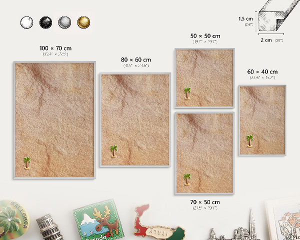 Souvenir magnet display board with a silver frame Stone texture