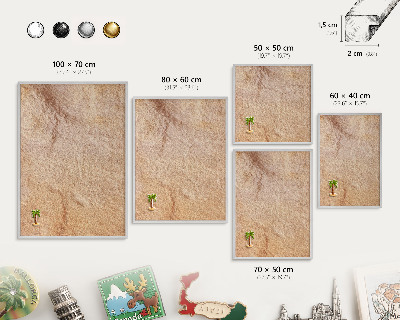 Souvenir magnet display board with a silver frame Stone texture