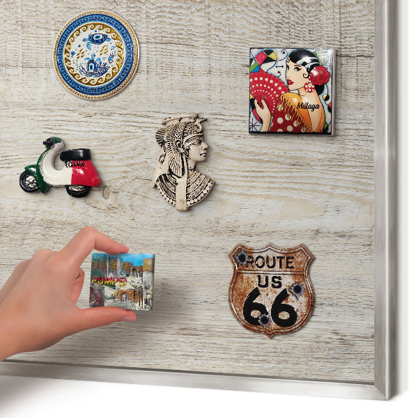 Printed magnet board in a silver frame Wooden texture