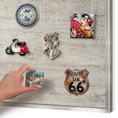 Printed magnet board in a silver frame Wooden texture