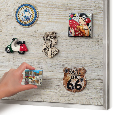 Printed magnet board in a silver frame Wooden texture