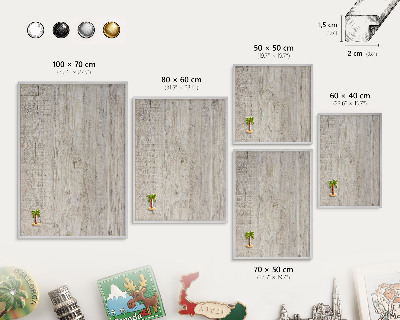 Printed magnet board in a silver frame Wooden texture