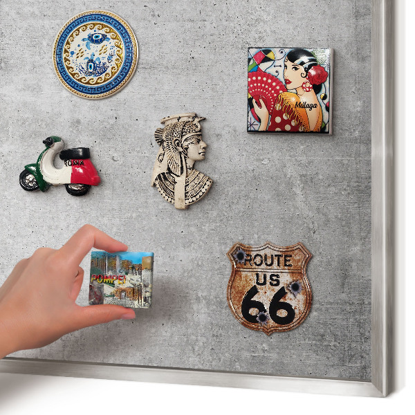 Souvenir magnet display board with a silver frame Concrete minimalism